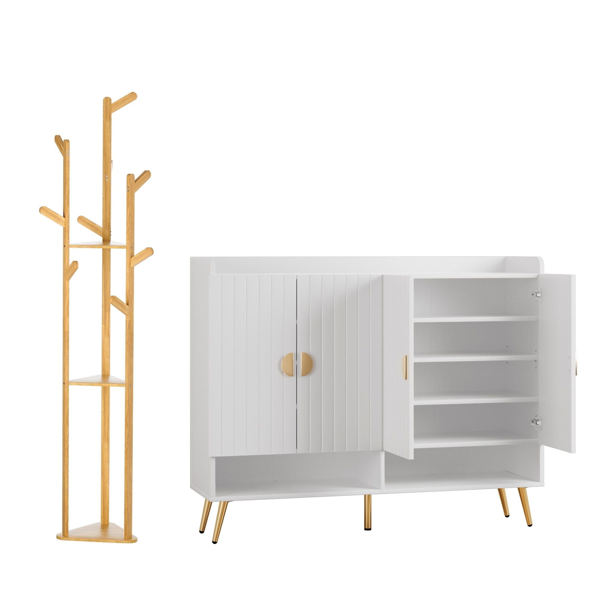 Shoe Rack Cabinet & Clothes Rack Set Storage Shelf White Pine - Furniture > Living Room > Shoe Storage - Rivercity House & Home Co. (ABN 18 642 972 209) - Affordable Modern Furniture Australia