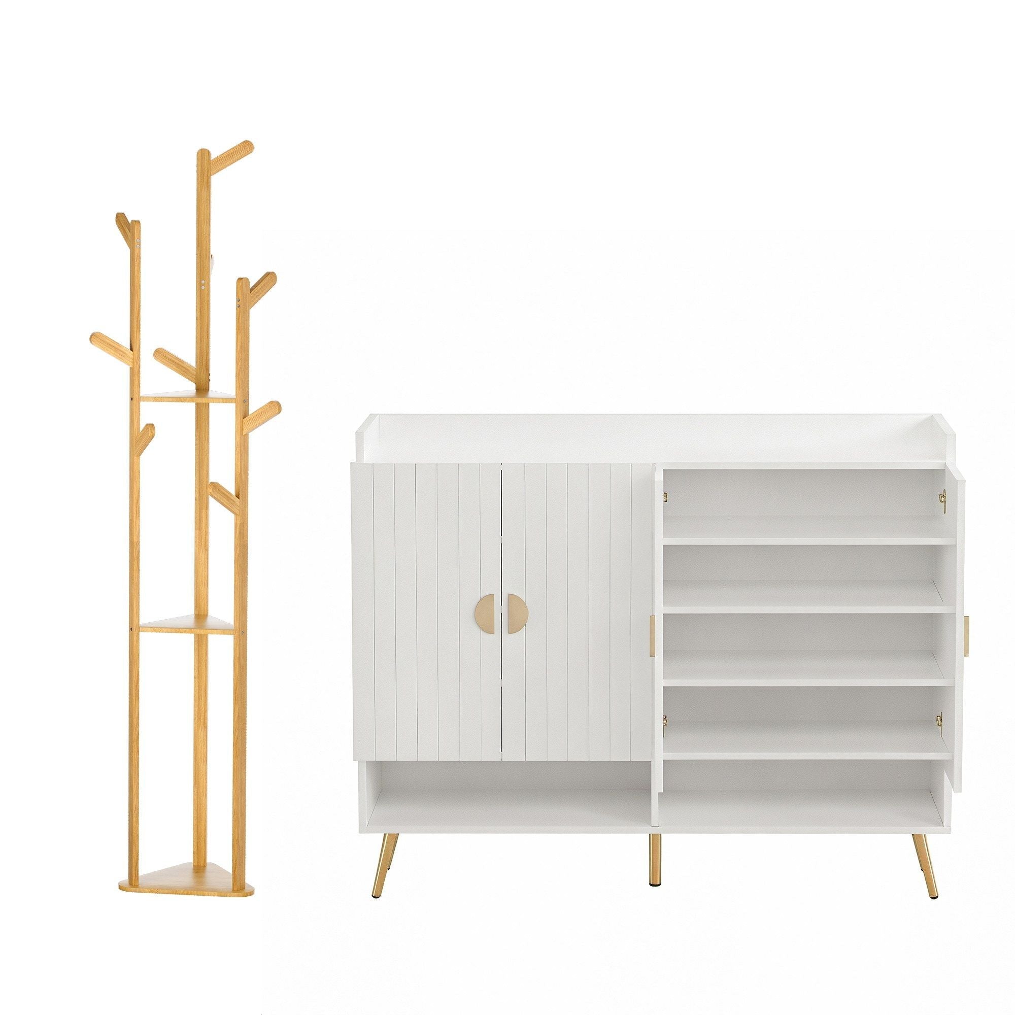 Shoe Rack Cabinet & Clothes Rack Set Storage Shelf White Pine - Furniture > Living Room > Shoe Storage - Rivercity House & Home Co. (ABN 18 642 972 209) - Affordable Modern Furniture Australia