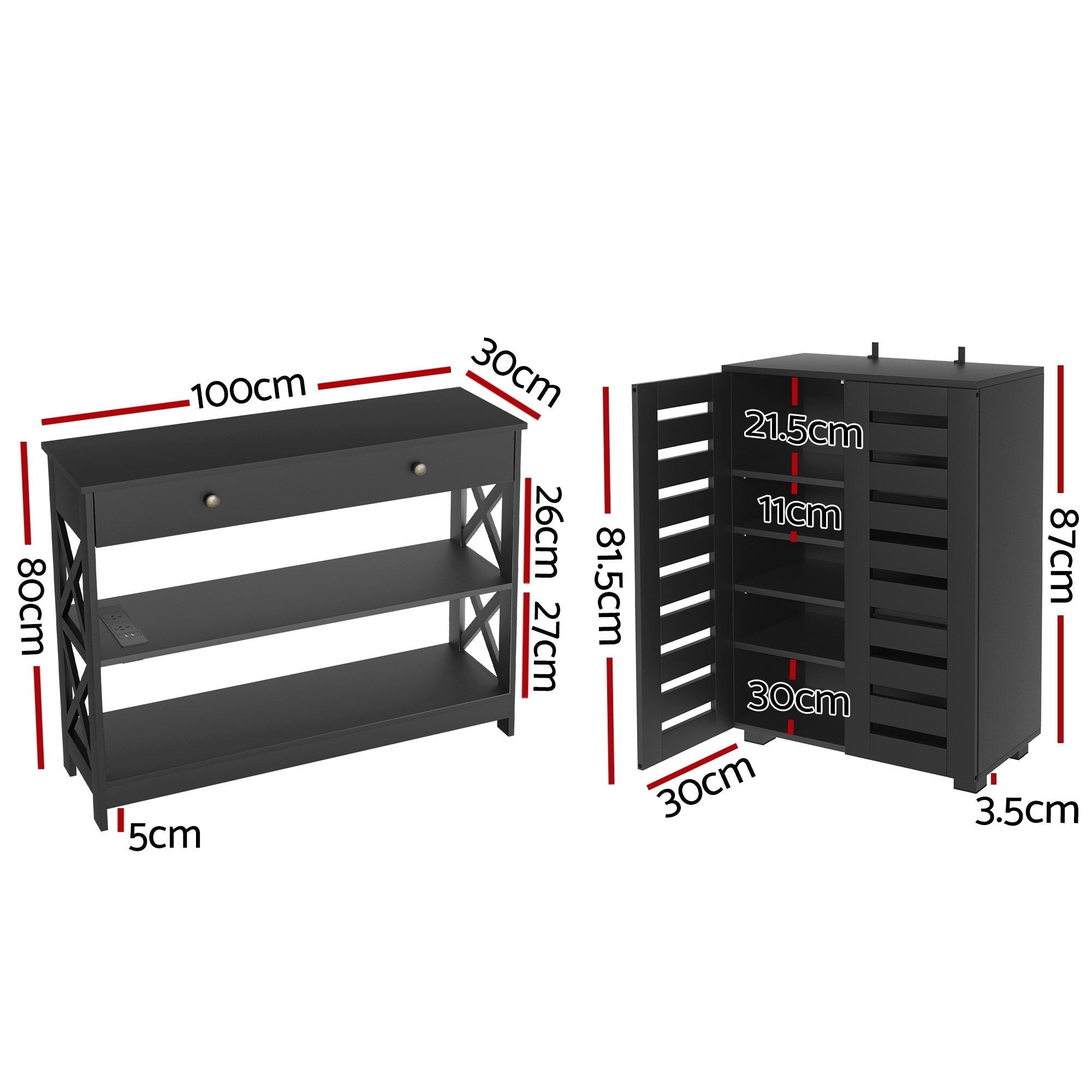 Shoe Rack Cabinet & Console Table Set Storage Shelf Black - Furniture > Living Room > Shoe Storage - Rivercity House & Home Co. (ABN 18 642 972 209) - Affordable Modern Furniture Australia