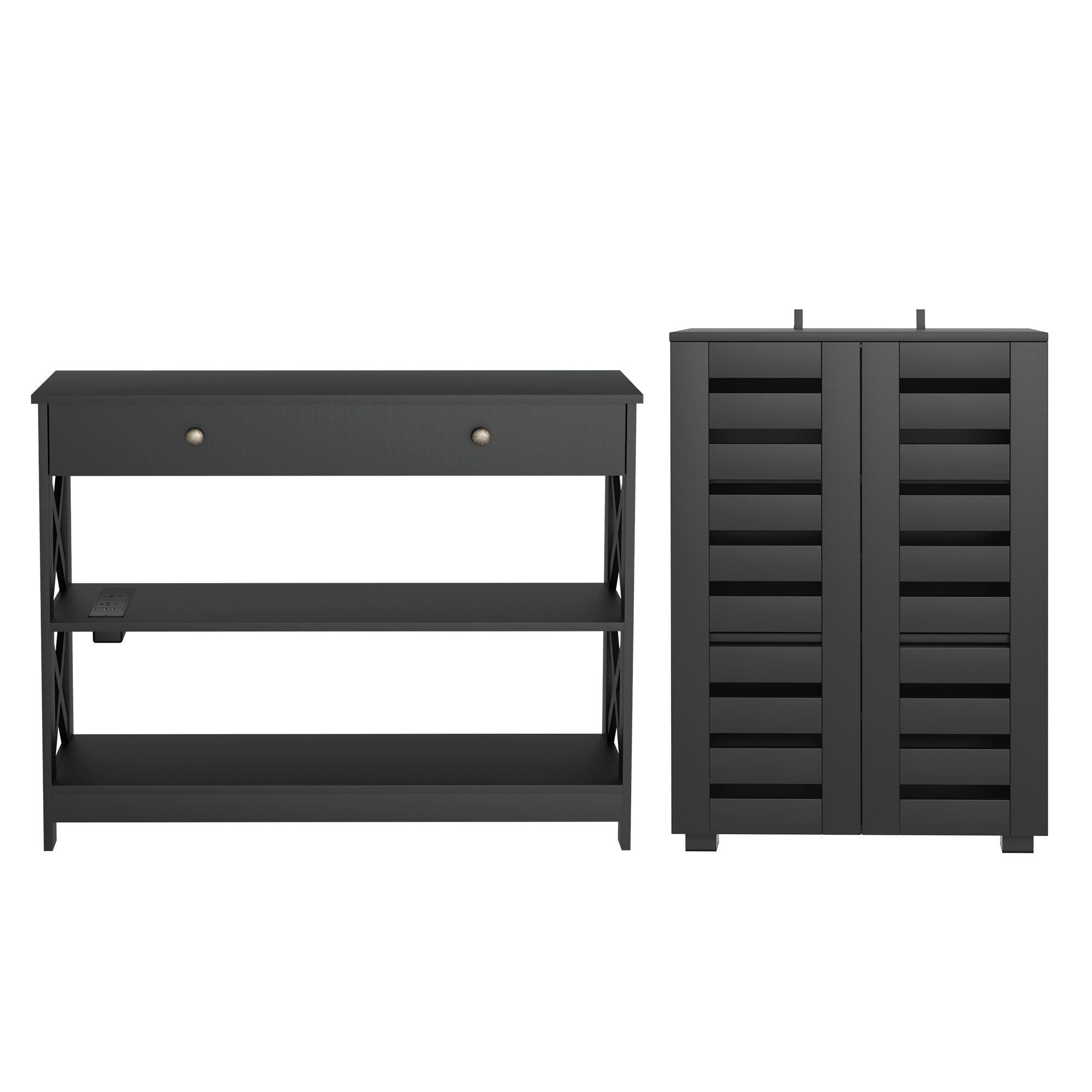 Shoe Rack Cabinet & Console Table Set Storage Shelf Black - Furniture > Living Room > Shoe Storage - Rivercity House & Home Co. (ABN 18 642 972 209) - Affordable Modern Furniture Australia