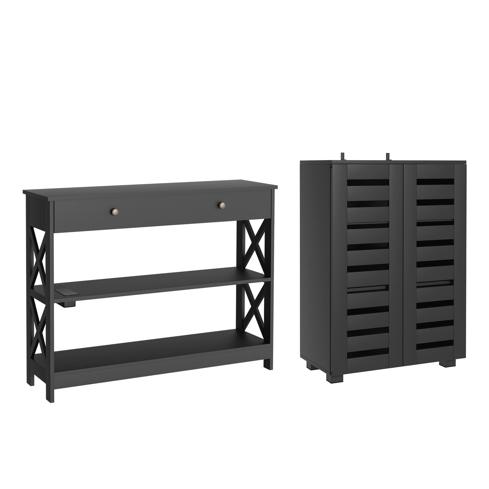 Shoe Rack Cabinet & Console Table Set Storage Shelf Black - Furniture > Living Room > Shoe Storage - Rivercity House & Home Co. (ABN 18 642 972 209) - Affordable Modern Furniture Australia