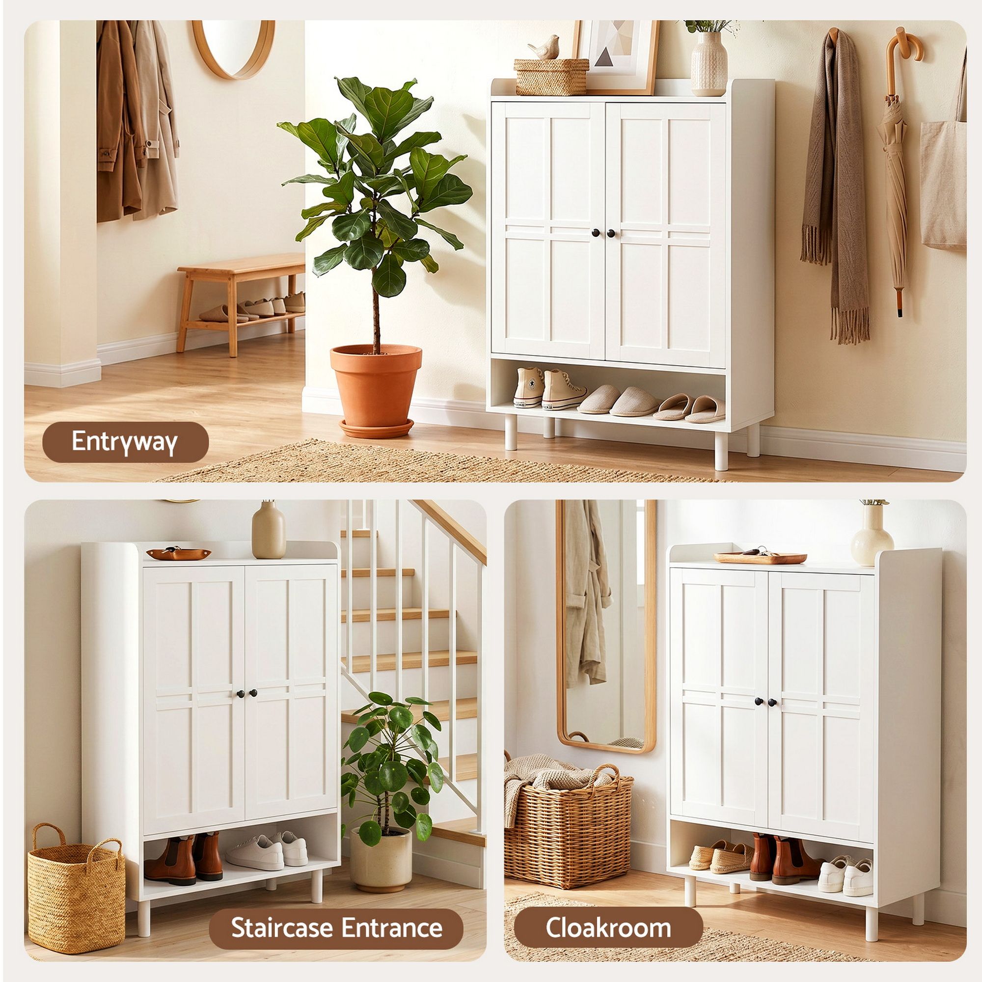 Shoe Rack Cabinet Storage Cupboard 3 Adjustable Shelves White - Furniture > Living Room > Shoe Storage - Rivercity House & Home Co. (ABN 18 642 972 209) - Affordable Modern Furniture Australia