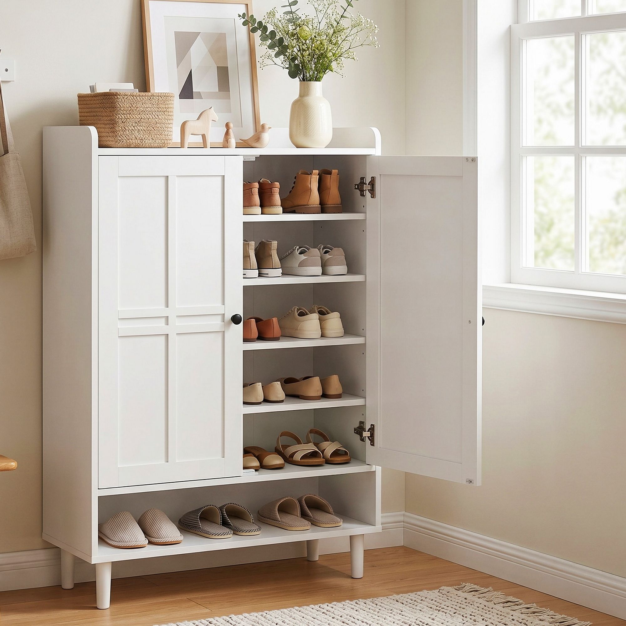 Shoe Rack Cabinet Storage Cupboard 3 Adjustable Shelves White - Furniture > Living Room > Shoe Storage - Rivercity House & Home Co. (ABN 18 642 972 209) - Affordable Modern Furniture Australia