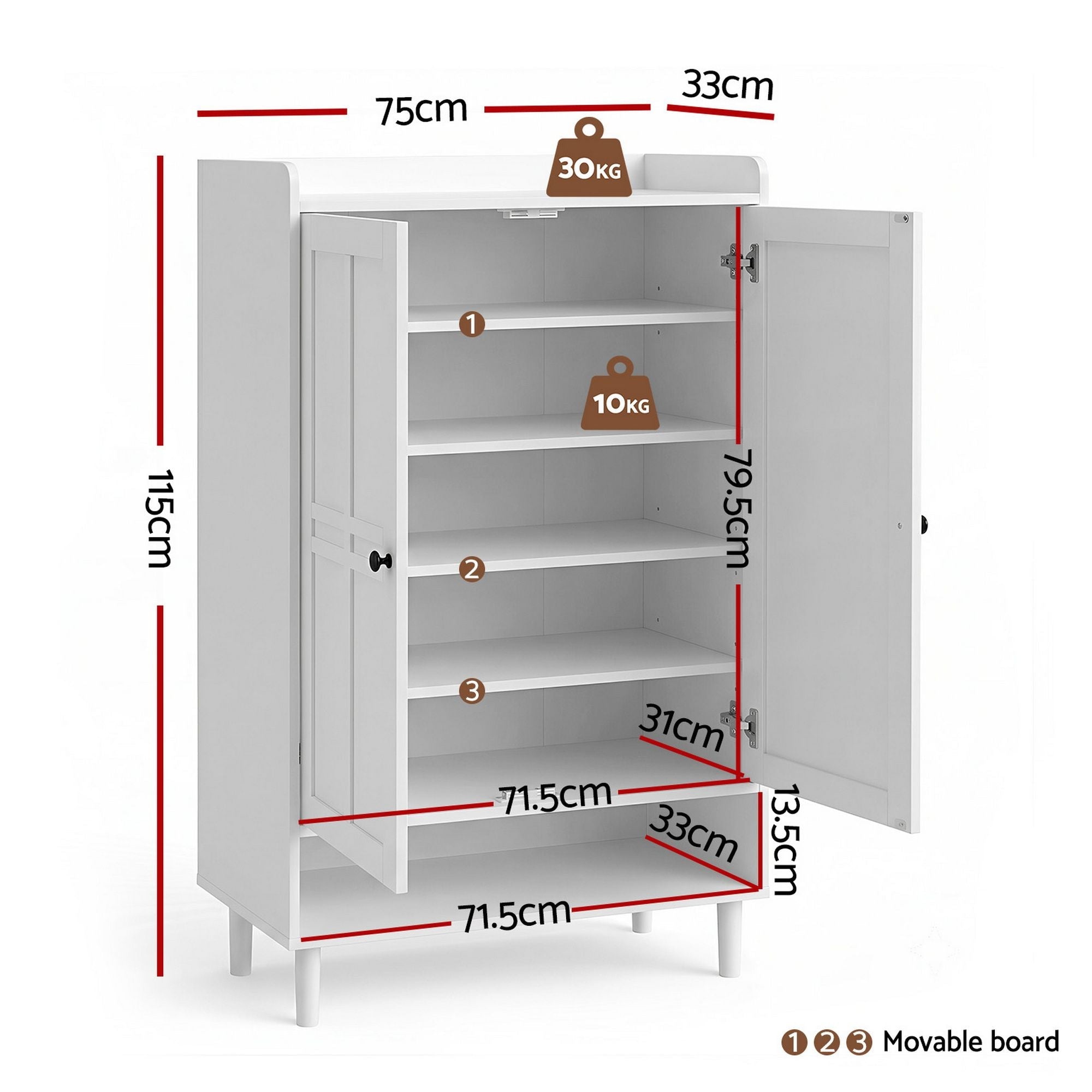 Shoe Rack Cabinet Storage Cupboard 3 Adjustable Shelves White - Furniture > Living Room > Shoe Storage - Rivercity House & Home Co. (ABN 18 642 972 209) - Affordable Modern Furniture Australia