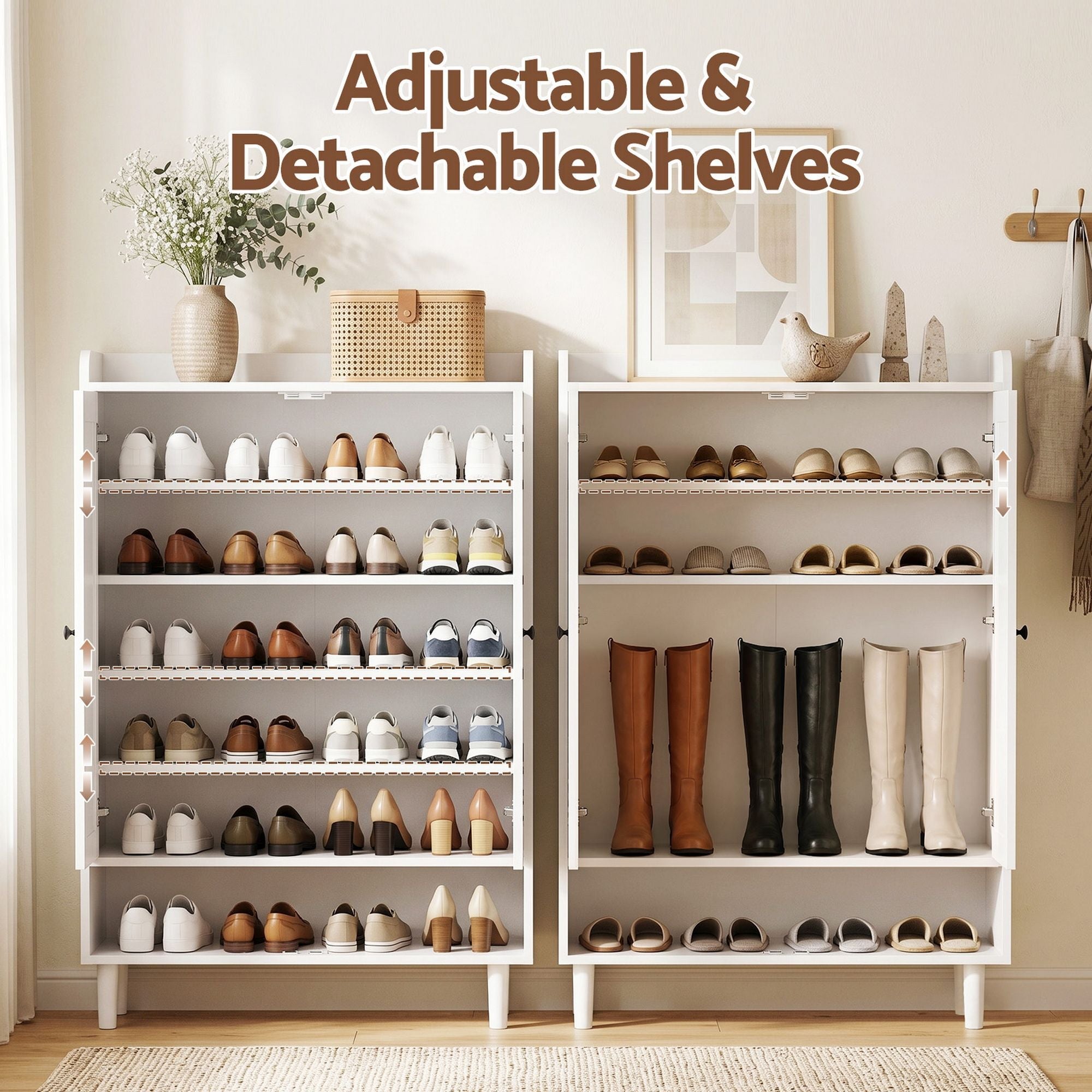 Shoe Rack Cabinet Storage Cupboard 3 Adjustable Shelves White - Furniture > Living Room > Shoe Storage - Rivercity House & Home Co. (ABN 18 642 972 209) - Affordable Modern Furniture Australia