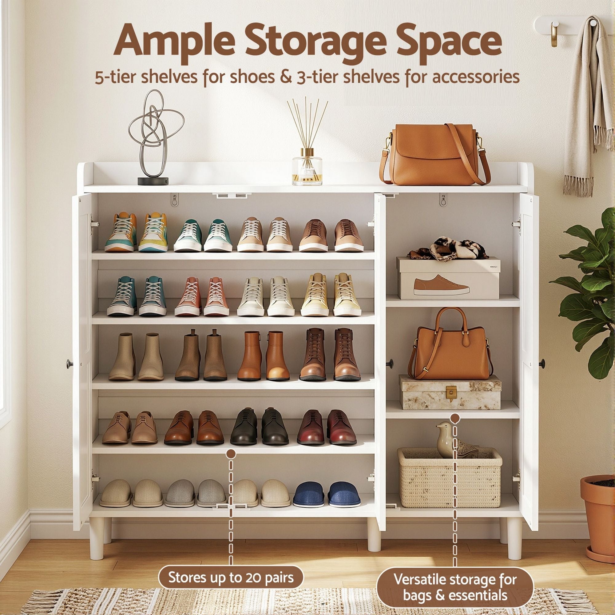 Shoe Rack Cabinet Storage Cupboard Adjustable Shelf White - Furniture > Living Room > Shoe Storage - Rivercity House & Home Co. (ABN 18 642 972 209) - Affordable Modern Furniture Australia