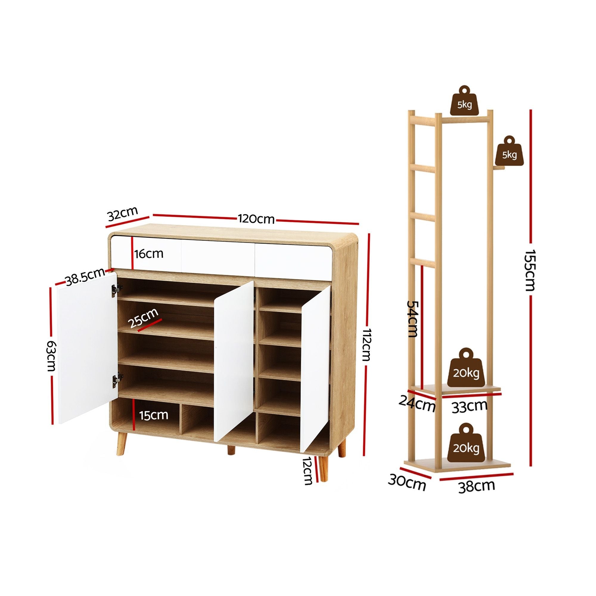 Shoe Rack Cabinet Wooden & Bamboo Clothes Rack Set Storage Shelf White Pine - Furniture > Living Room > Shoe Storage - Rivercity House & Home Co. (ABN 18 642 972 209) - Affordable Modern Furniture Australia