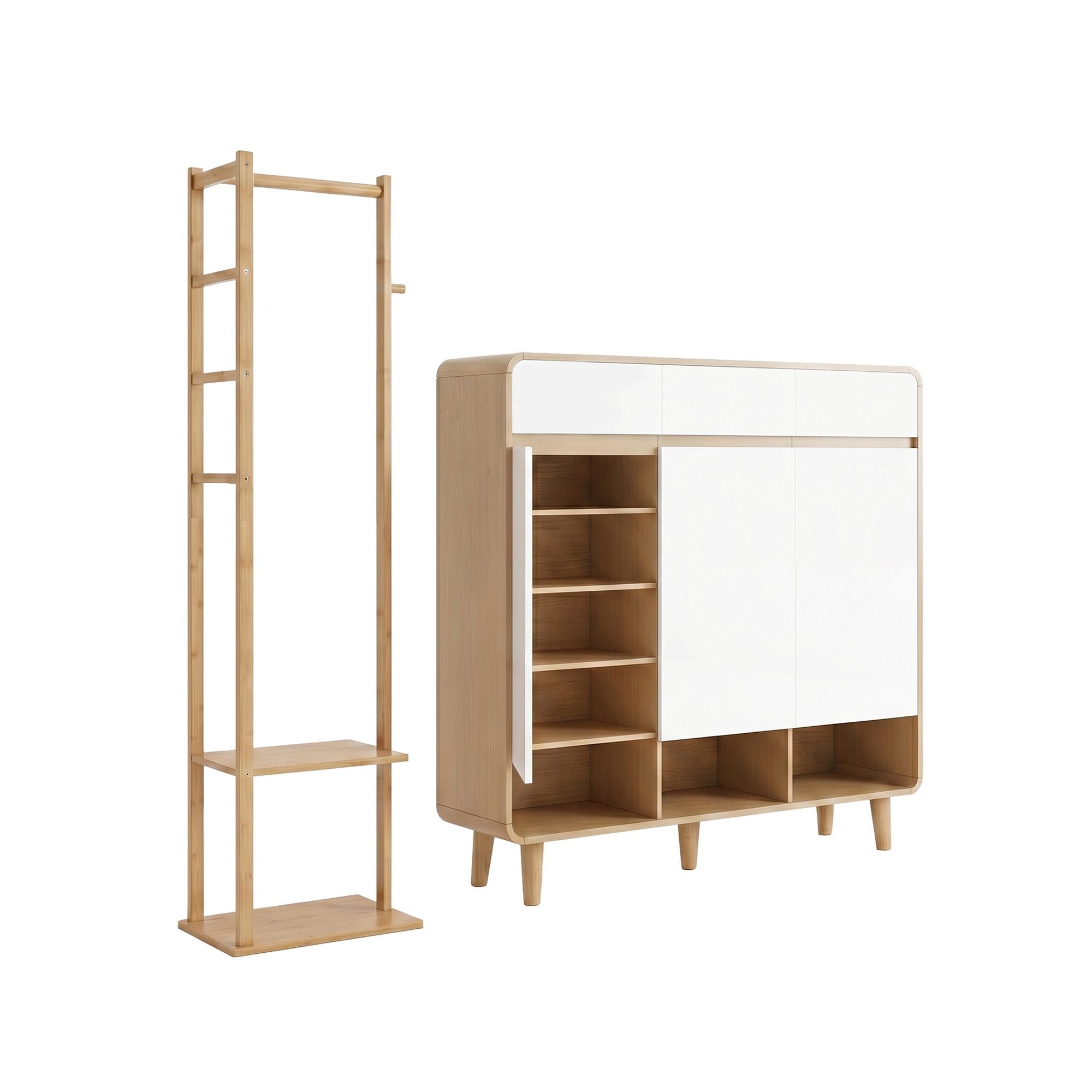 Shoe Rack Cabinet Wooden & Bamboo Clothes Rack Set Storage Shelf White Pine - Furniture > Living Room > Shoe Storage - Rivercity House & Home Co. (ABN 18 642 972 209) - Affordable Modern Furniture Australia