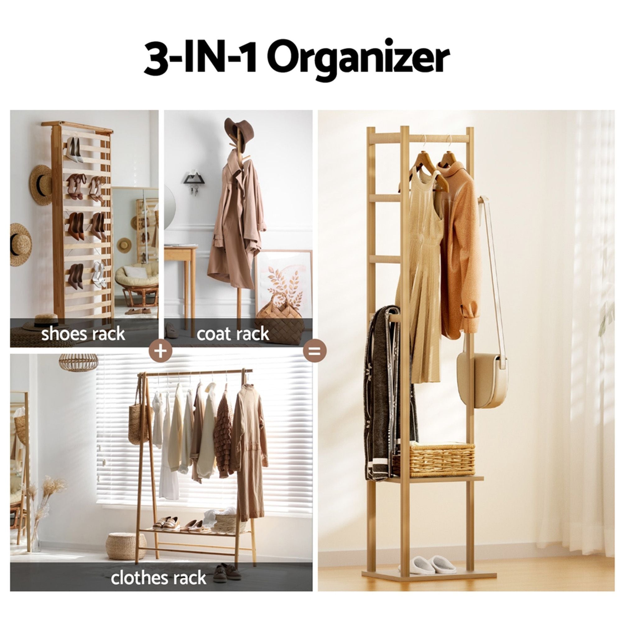 Shoe Rack Cabinet Wooden & Bamboo Clothes Rack Set Storage Shelf White Pine - Furniture > Living Room > Shoe Storage - Rivercity House & Home Co. (ABN 18 642 972 209) - Affordable Modern Furniture Australia