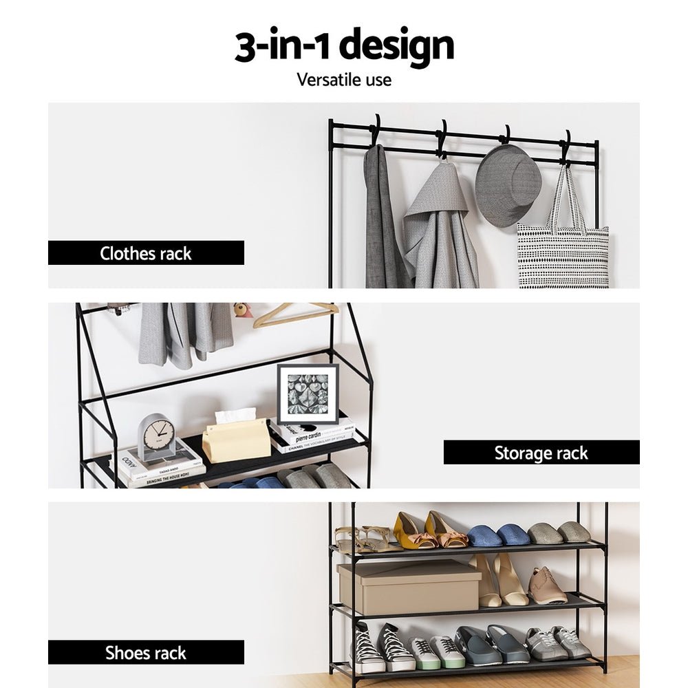 Shoe Rack Hall Tree 16 Pairs Black - Furniture > Living Room > Shoe Storage - Rivercity House & Home Co. (ABN 18 642 972 209) - Affordable Modern Furniture Australia