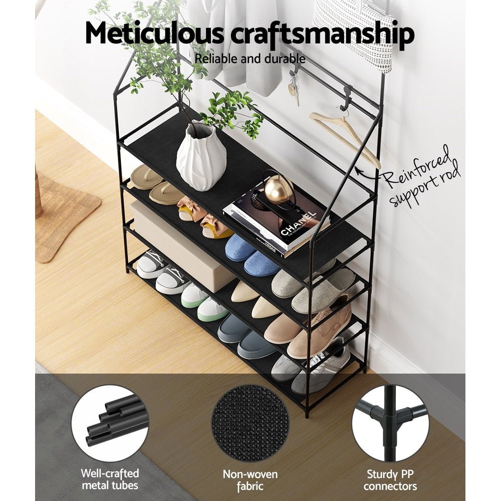 Shoe Rack Hall Tree 16 Pairs Black - Furniture > Living Room > Shoe Storage - Rivercity House & Home Co. (ABN 18 642 972 209) - Affordable Modern Furniture Australia