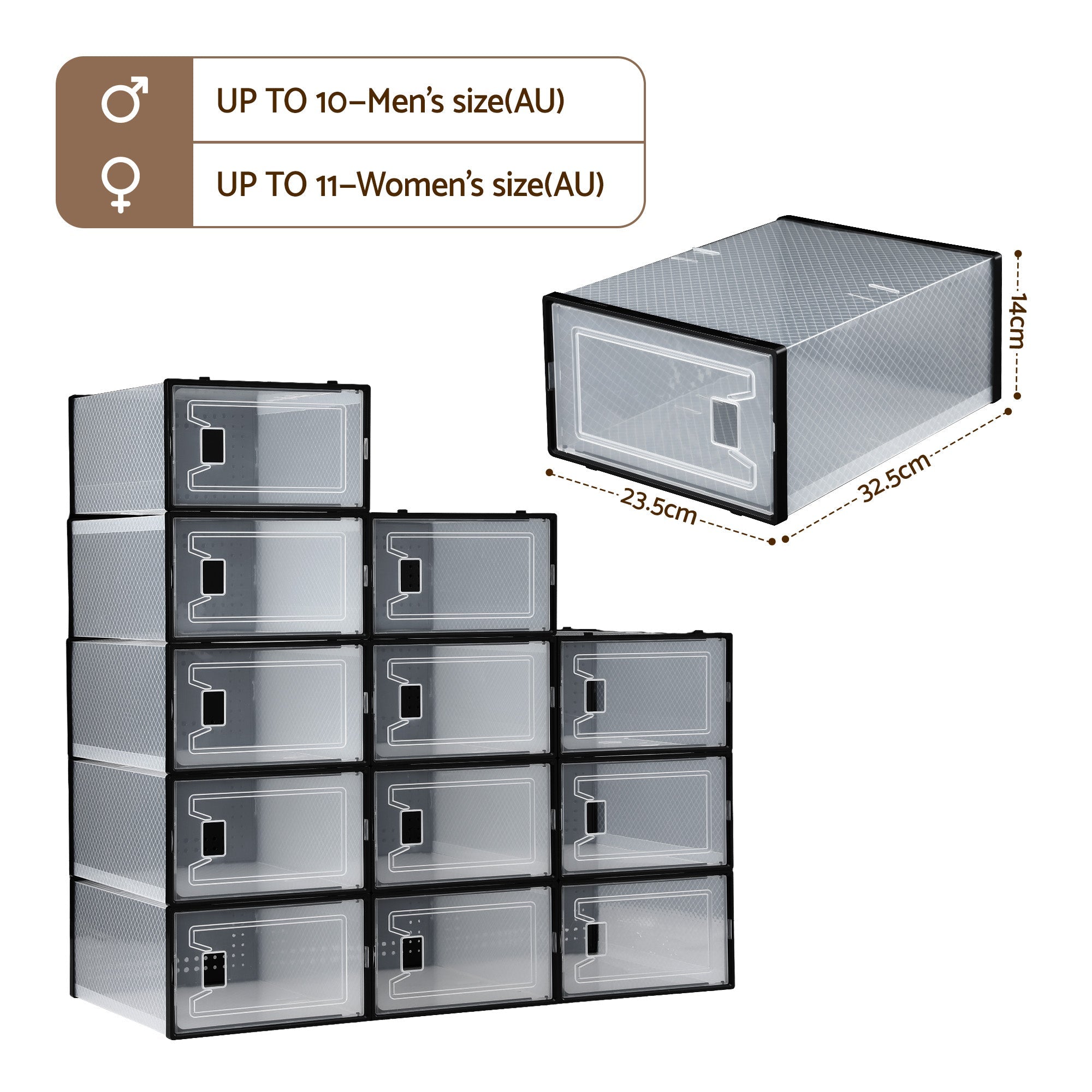 Shoe Storage Box DIY Set of 12 Stackable Black - Furniture > Living Room > Shoe Storage - Rivercity House & Home Co. (ABN 18 642 972 209) - Affordable Modern Furniture Australia