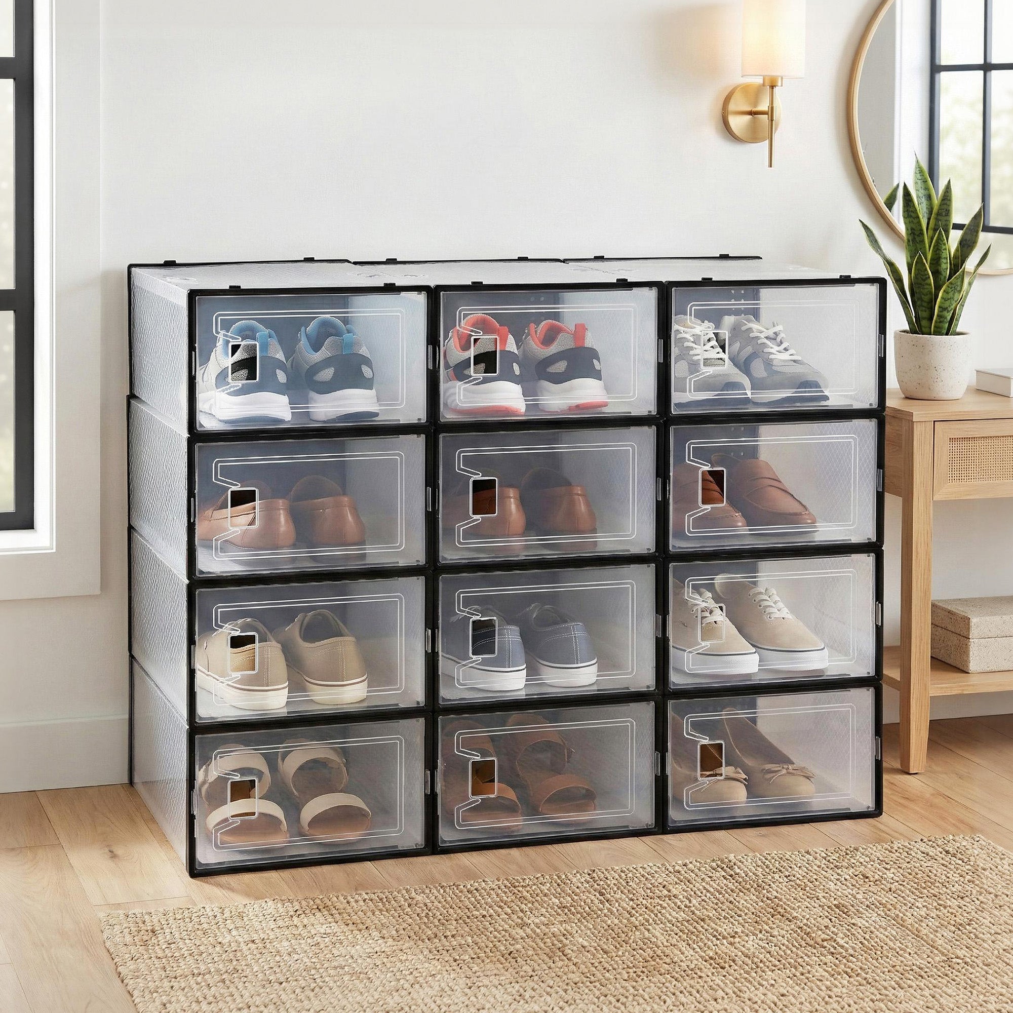 Shoe Storage Box DIY Set of 12 Stackable Black - Furniture > Living Room > Shoe Storage - Rivercity House & Home Co. (ABN 18 642 972 209) - Affordable Modern Furniture Australia