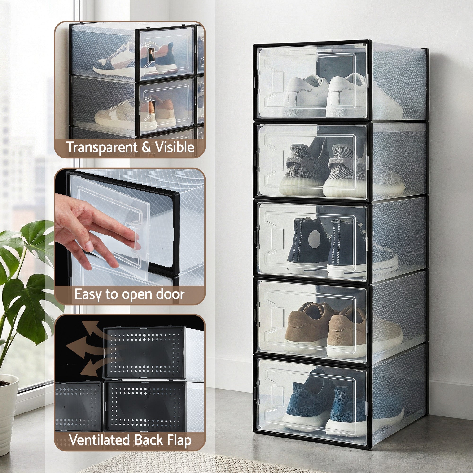 Shoe Storage Box DIY Set of 12 Stackable Black - Furniture > Living Room > Shoe Storage - Rivercity House & Home Co. (ABN 18 642 972 209) - Affordable Modern Furniture Australia