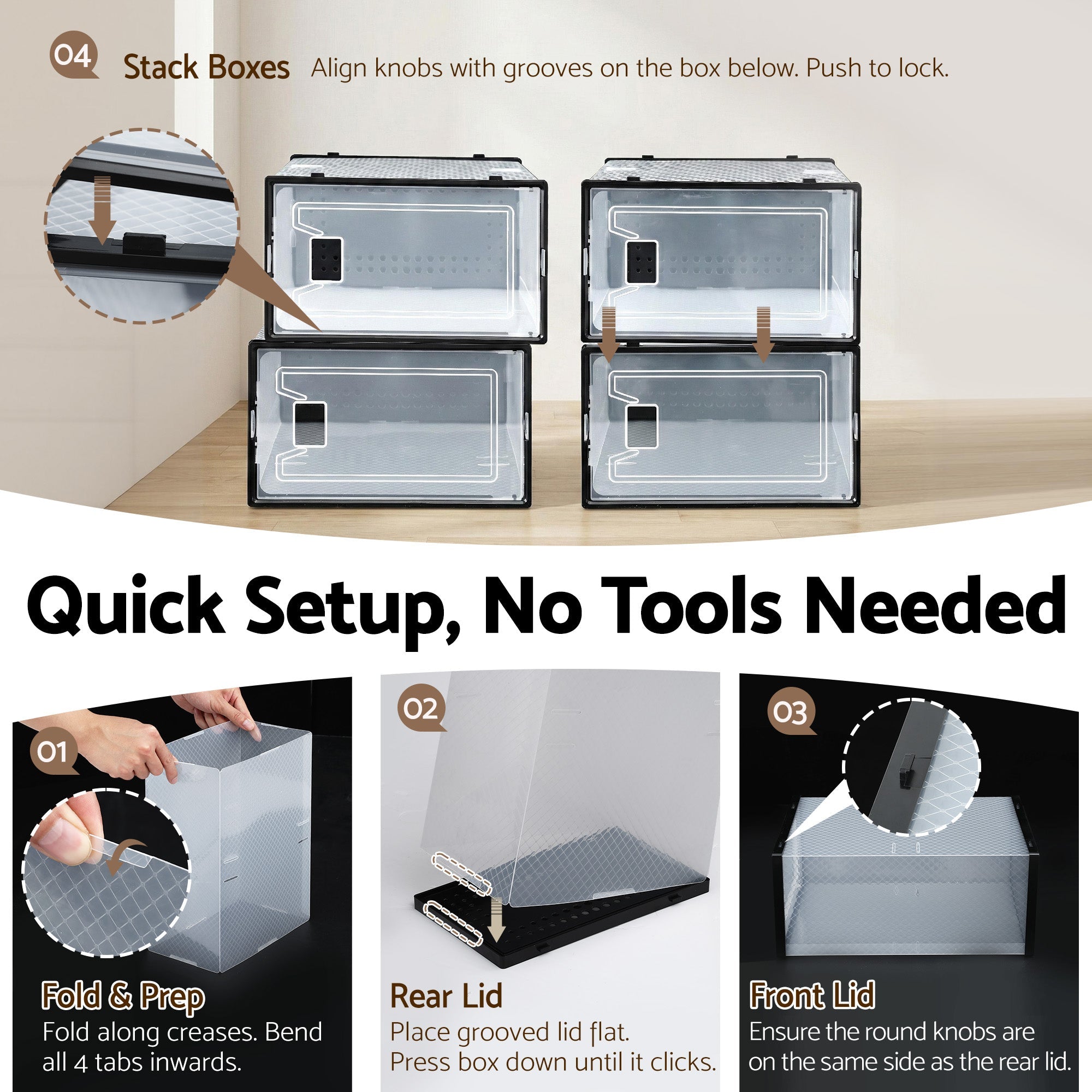 Shoe Storage Box DIY Set of 12 Stackable Black - Furniture > Living Room > Shoe Storage - Rivercity House & Home Co. (ABN 18 642 972 209) - Affordable Modern Furniture Australia
