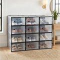 Set of 12 Stackable Shoe Storage Boxes with Doors and Ventilation - Black
