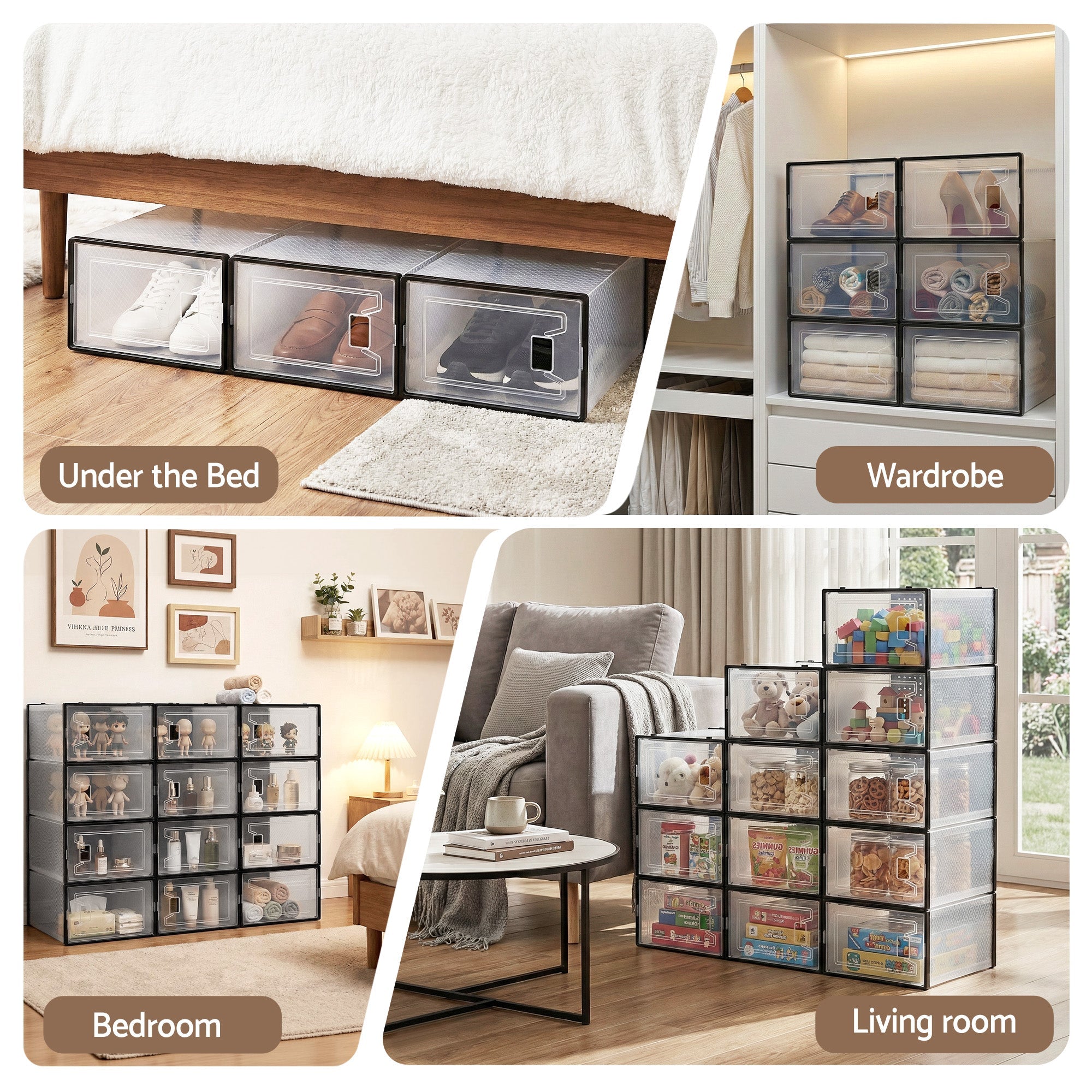 Shoe Storage Box DIY Set of 12 Stackable Black - Furniture > Living Room > Shoe Storage - Rivercity House & Home Co. (ABN 18 642 972 209) - Affordable Modern Furniture Australia
