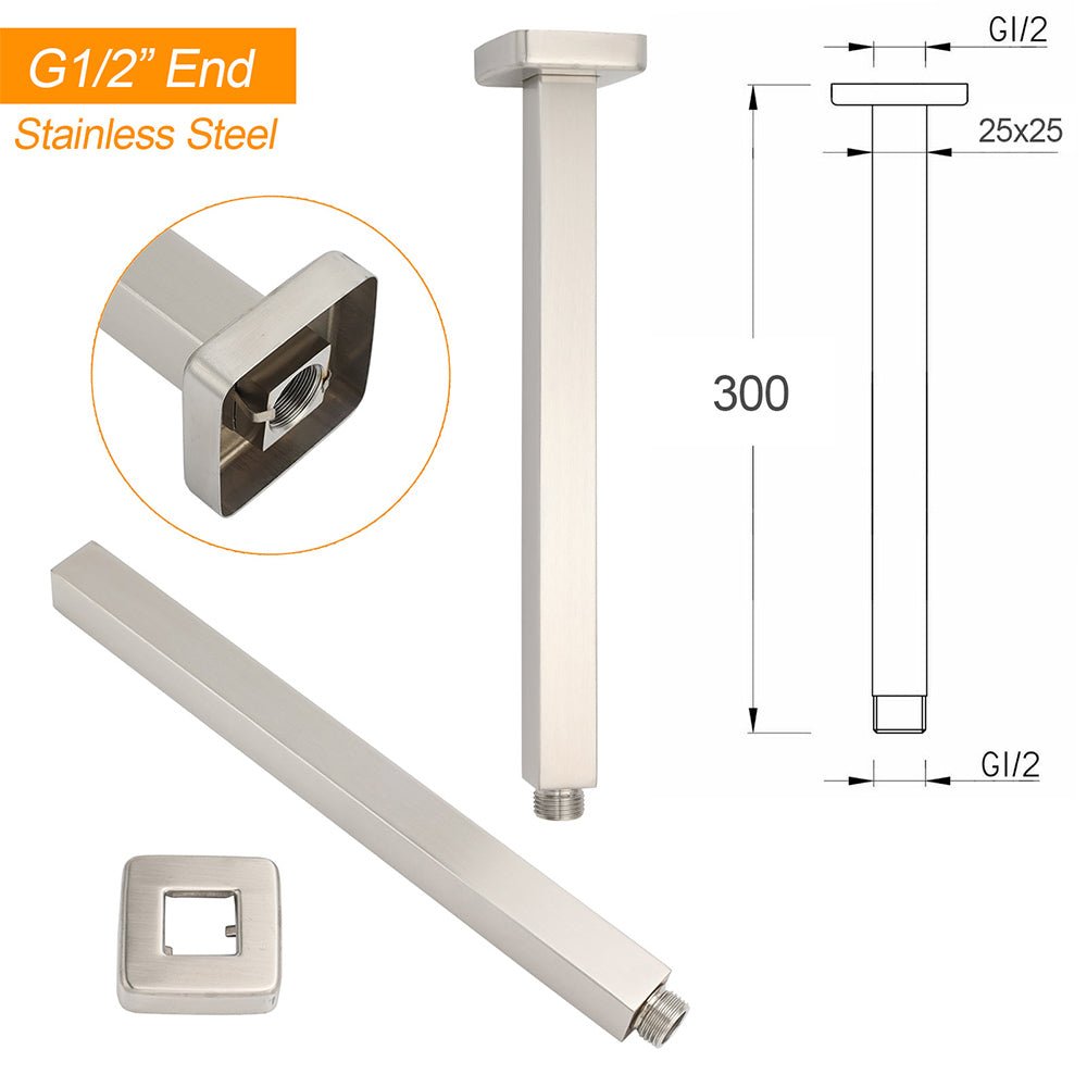 Shower Component 30cm Long Ceiling Extension Dropper Arm Brass Brushed Nickel Square - Furniture > Bathroom > Shower Heads & Screens - Rivercity House & Home Co. (ABN 18 642 972 209) - Affordable Modern Furniture Australia