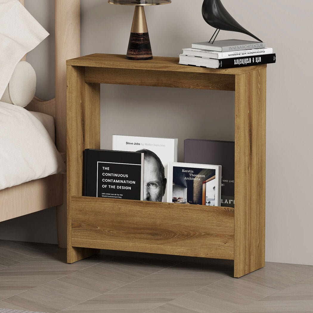Side Table with Magazine Rack Small End Table - Deep Oak - Rivercity House & Home Co. (ABN 18 642 972 209) - Affordable Modern Furniture Australia
