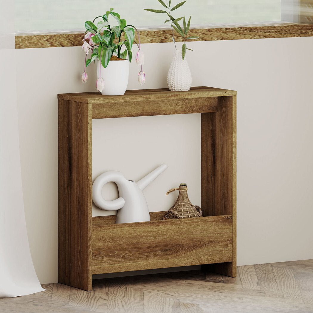 Side Table with Magazine Rack Small End Table - Deep Oak - Rivercity House & Home Co. (ABN 18 642 972 209) - Affordable Modern Furniture Australia