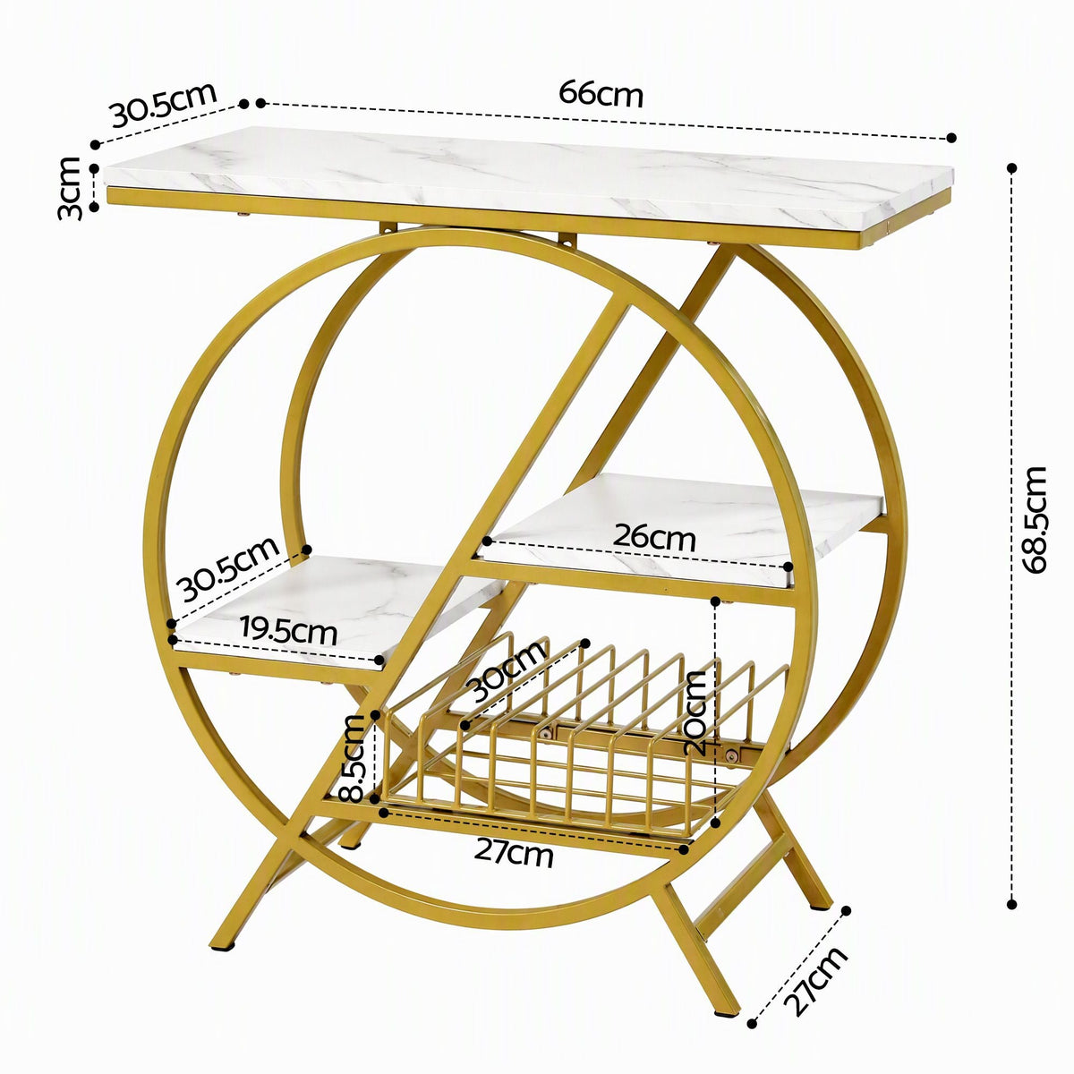Side Table with Marble Finish Top, Storage Shelf & Gold Frame - White & Gold - Furniture > Living Room > Coffee Tables - Rivercity House & Home Co. (ABN 18 642 972 209) - Affordable Modern Furniture Australia