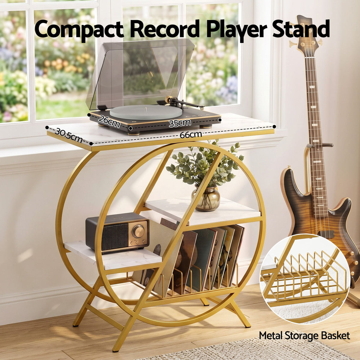 Side Table with Marble Finish Top, Storage Shelf & Gold Frame - White & Gold - Furniture > Living Room > Coffee Tables - Rivercity House & Home Co. (ABN 18 642 972 209) - Affordable Modern Furniture Australia
