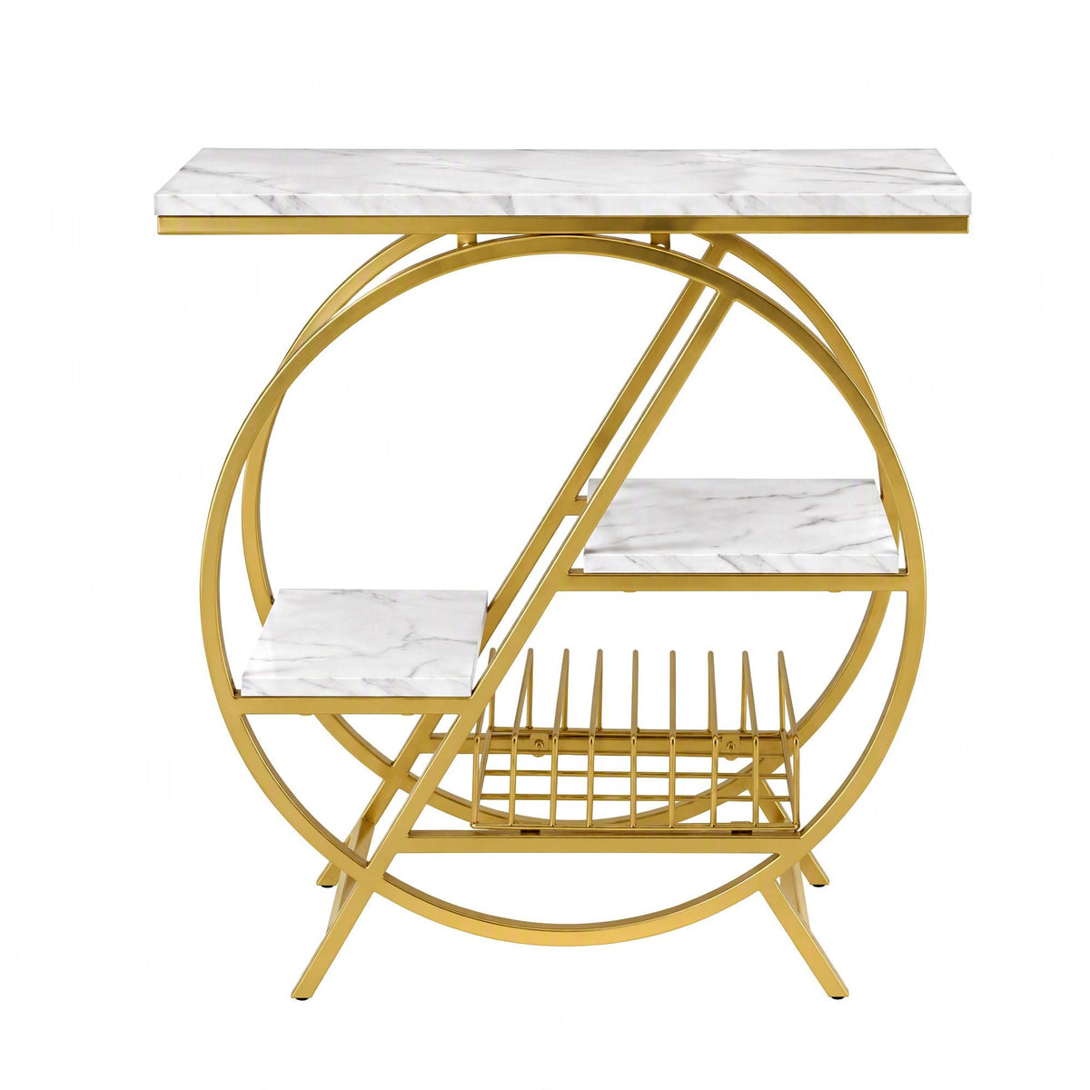 Side Table with Marble Finish Top, Storage Shelf & Gold Frame - White & Gold - Furniture > Living Room > Coffee Tables - Rivercity House & Home Co. (ABN 18 642 972 209) - Affordable Modern Furniture Australia
