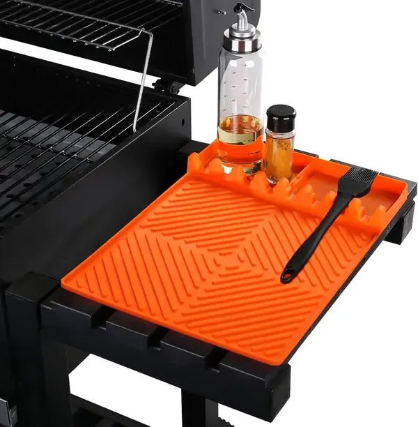 Silicone BBQ Grill Side Shelf Mat with Drip Tray and Utensil Rest 40 x 29 cm - Orange - Home & Garden > BBQ > BBQs & Accessories - Rivercity House & Home Co. (ABN 18 642 972 209) - Affordable Modern Furniture Australia