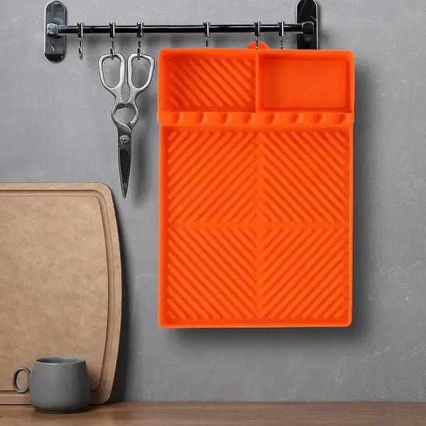 Silicone BBQ Grill Side Shelf Mat with Drip Tray and Utensil Rest 40 x 29 cm - Orange - Home & Garden > BBQ > BBQs & Accessories - Rivercity House & Home Co. (ABN 18 642 972 209) - Affordable Modern Furniture Australia