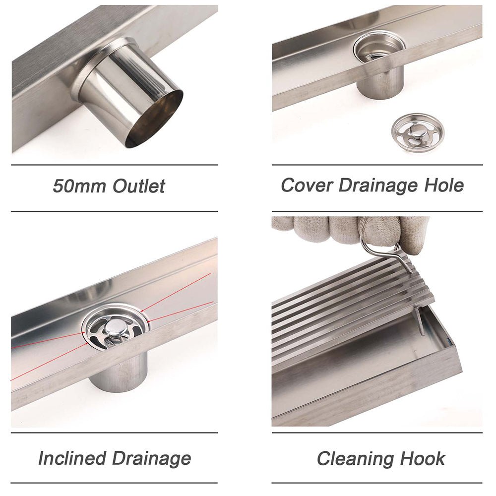 Silver 304 Stainless Steel 900mm Strip Fence Shower Grate Floor Drain 50mm Waste - Furniture > Bathroom > Shower Heads & Screens - Rivercity House & Home Co. (ABN 18 642 972 209) - Affordable Modern Furniture Australia