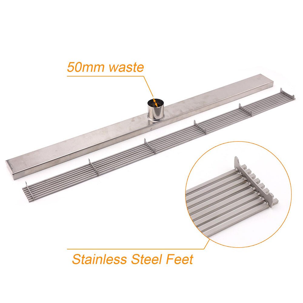 Silver 304 Stainless Steel 900mm Strip Fence Shower Grate Floor Drain 50mm Waste - Furniture > Bathroom > Shower Heads & Screens - Rivercity House & Home Co. (ABN 18 642 972 209) - Affordable Modern Furniture Australia