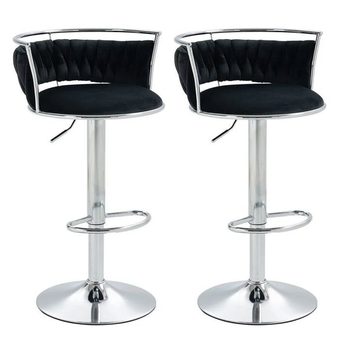 Silver Adjustable Height Velvet Upholstered Swivel Counter Stool with Metal Frame - Black (Set of 2) - Furniture > Bar Stools & Chairs > Table & Bar Stools - Rivercity House & Home Co. (ABN 18 642 972 209) - Affordable Modern Furniture Australia