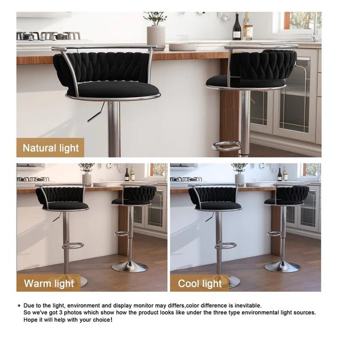 Silver Adjustable Height Velvet Upholstered Swivel Counter Stool with Metal Frame - Black (Set of 2) - Furniture > Bar Stools & Chairs > Table & Bar Stools - Rivercity House & Home Co. (ABN 18 642 972 209) - Affordable Modern Furniture Australia