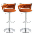 Silver Metal Frame Adjustable Height Swivel Velvet Counter Stool with Footrest - Orange (Set of 2)