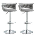 Silver Metal Frame Adjustable Height Swivel Velvet Upholstered Counter Stool Set of 2 - Grey
