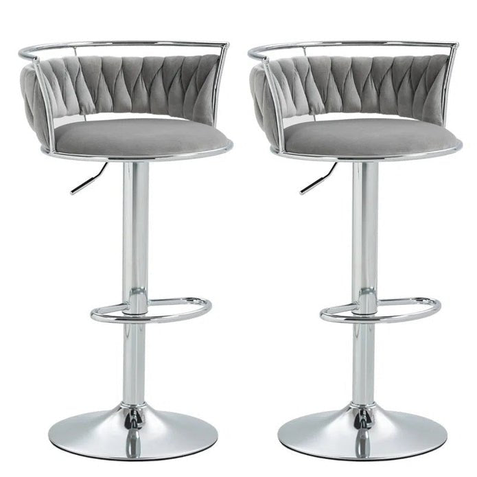 Silver Metal Frame Adjustable Height Swivel Velvet Upholstered Counter Stool Set of 2 - Grey - Furniture > Bar Stools & Chairs > Table & Bar Stools - Rivercity House & Home Co. (ABN 18 642 972 209) - Affordable Modern Furniture Australia