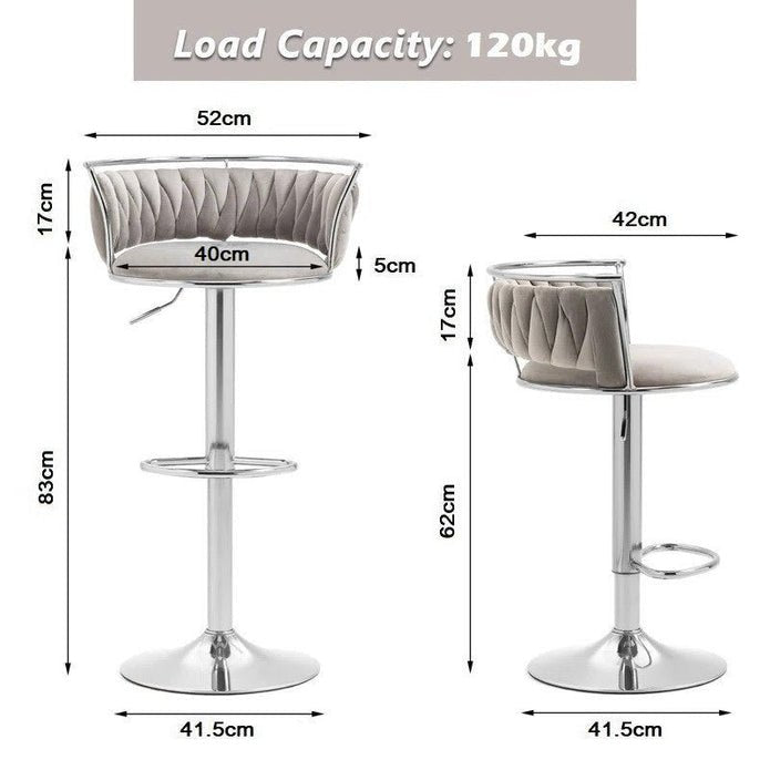 Silver Metal Frame Adjustable Height Swivel Velvet Upholstered Counter Stool Set of 2 - Grey - Furniture > Bar Stools & Chairs > Table & Bar Stools - Rivercity House & Home Co. (ABN 18 642 972 209) - Affordable Modern Furniture Australia