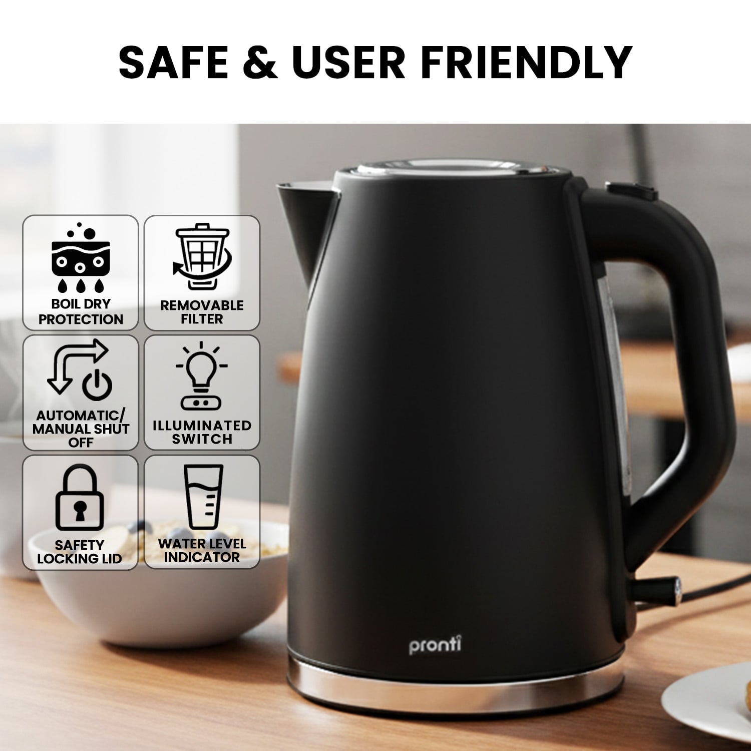 Silver Noir Collection 1.7L Electric Kettle - Appliances > Kitchen Appliances > Kettles - Rivercity House & Home Co. (ABN 18 642 972 209) - Affordable Modern Furniture Australia