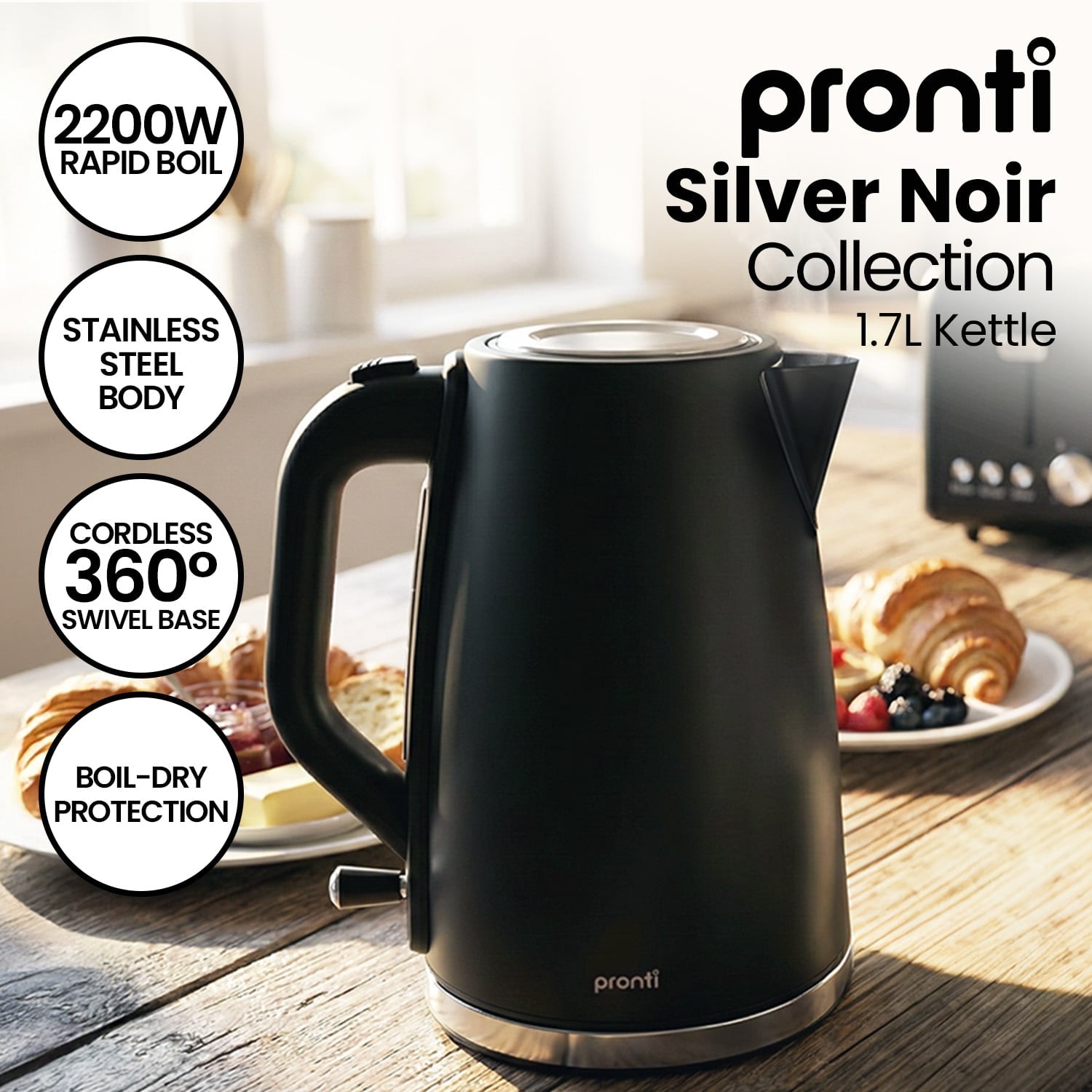 Silver Noir Collection 1.7L Electric Kettle - Appliances > Kitchen Appliances > Kettles - Rivercity House & Home Co. (ABN 18 642 972 209) - Affordable Modern Furniture Australia