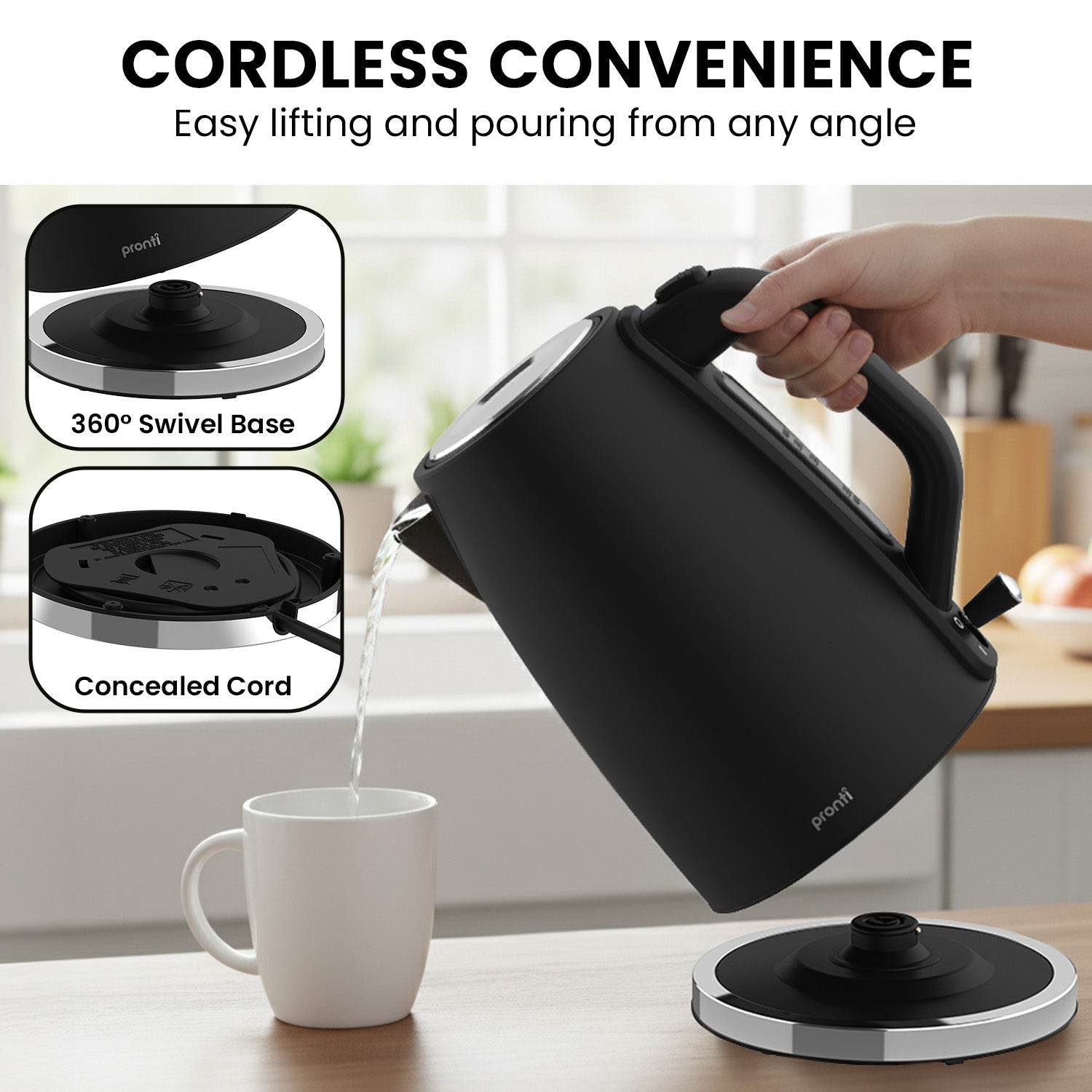 Silver Noir Collection 1.7L Electric Kettle - Appliances > Kitchen Appliances > Kettles - Rivercity House & Home Co. (ABN 18 642 972 209) - Affordable Modern Furniture Australia