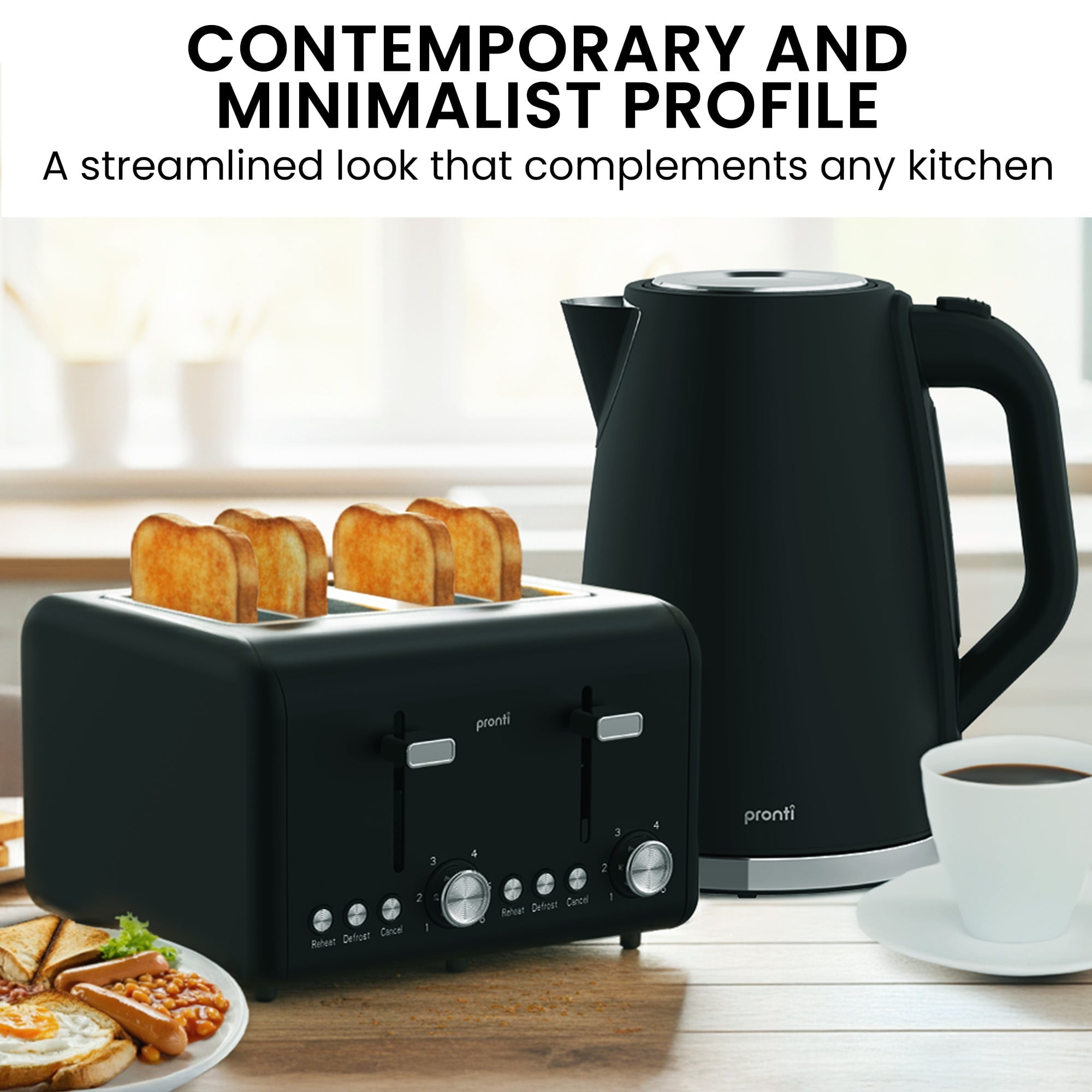 Silver Noir Collection 4 Slice Toaster and Kettle Bundle - Appliances > Kitchen Appliances > Kettles - Rivercity House & Home Co. (ABN 18 642 972 209) - Affordable Modern Furniture Australia