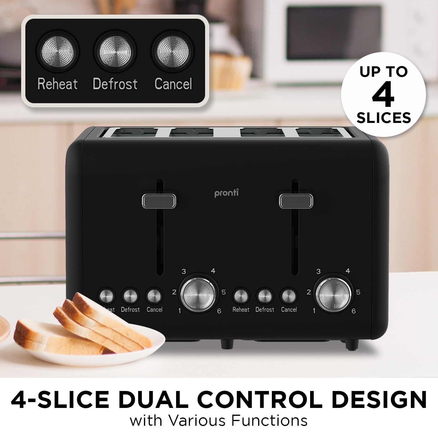 Silver Noir Collection 4 Slice Toaster with Dual Controls - Appliances > Kitchen Appliances > Toasters & Grills - Rivercity House & Home Co. (ABN 18 642 972 209) - Affordable Modern Furniture Australia