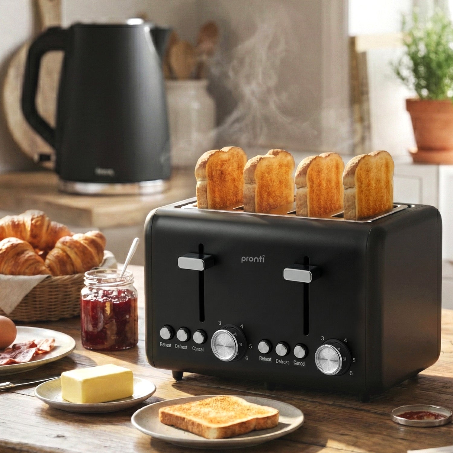 Silver Noir Collection 4 Slice Toaster with Dual Controls - Appliances > Kitchen Appliances > Toasters & Grills - Rivercity House & Home Co. (ABN 18 642 972 209) - Affordable Modern Furniture Australia