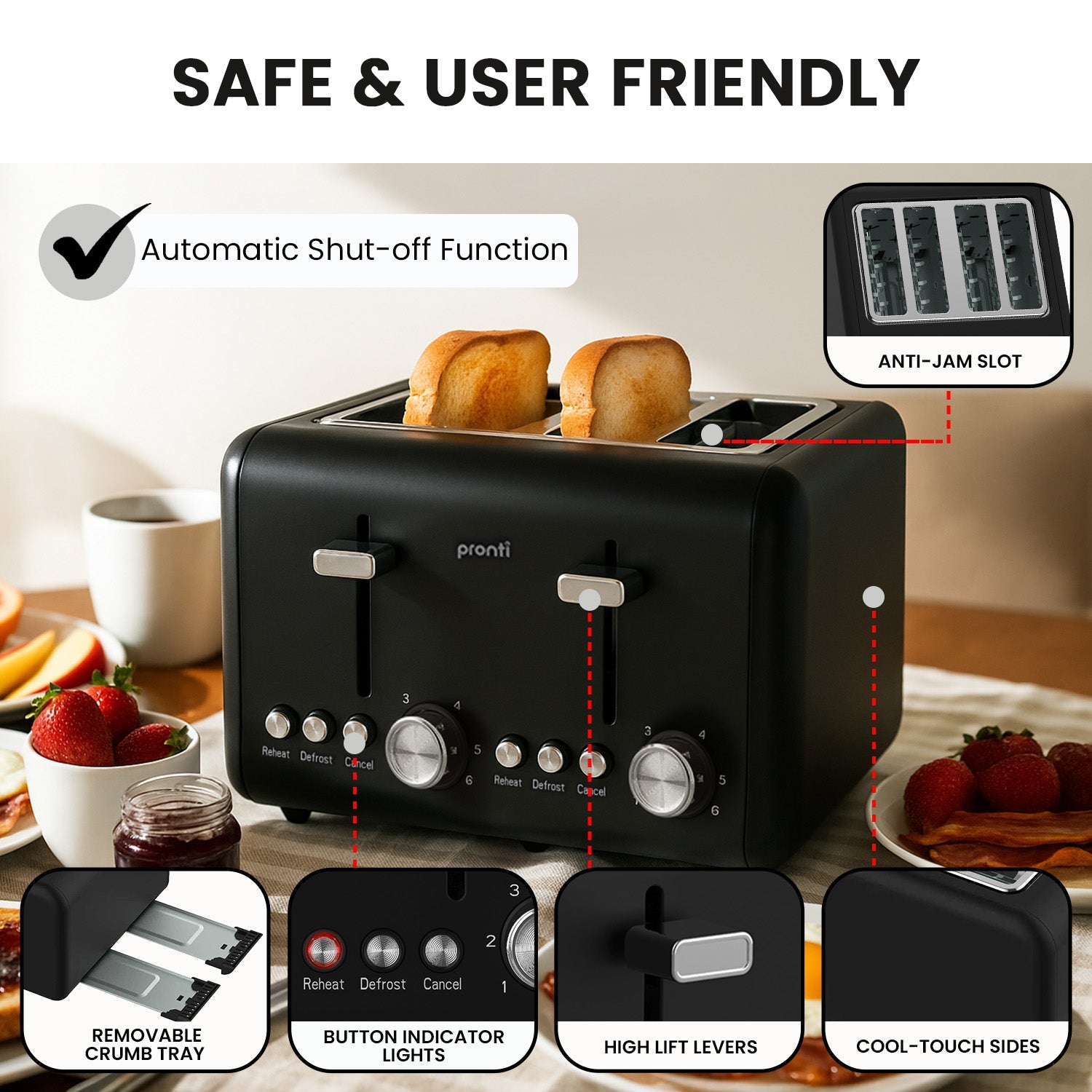 Silver Noir Collection 4 Slice Toaster with Dual Controls - Appliances > Kitchen Appliances > Toasters & Grills - Rivercity House & Home Co. (ABN 18 642 972 209) - Affordable Modern Furniture Australia