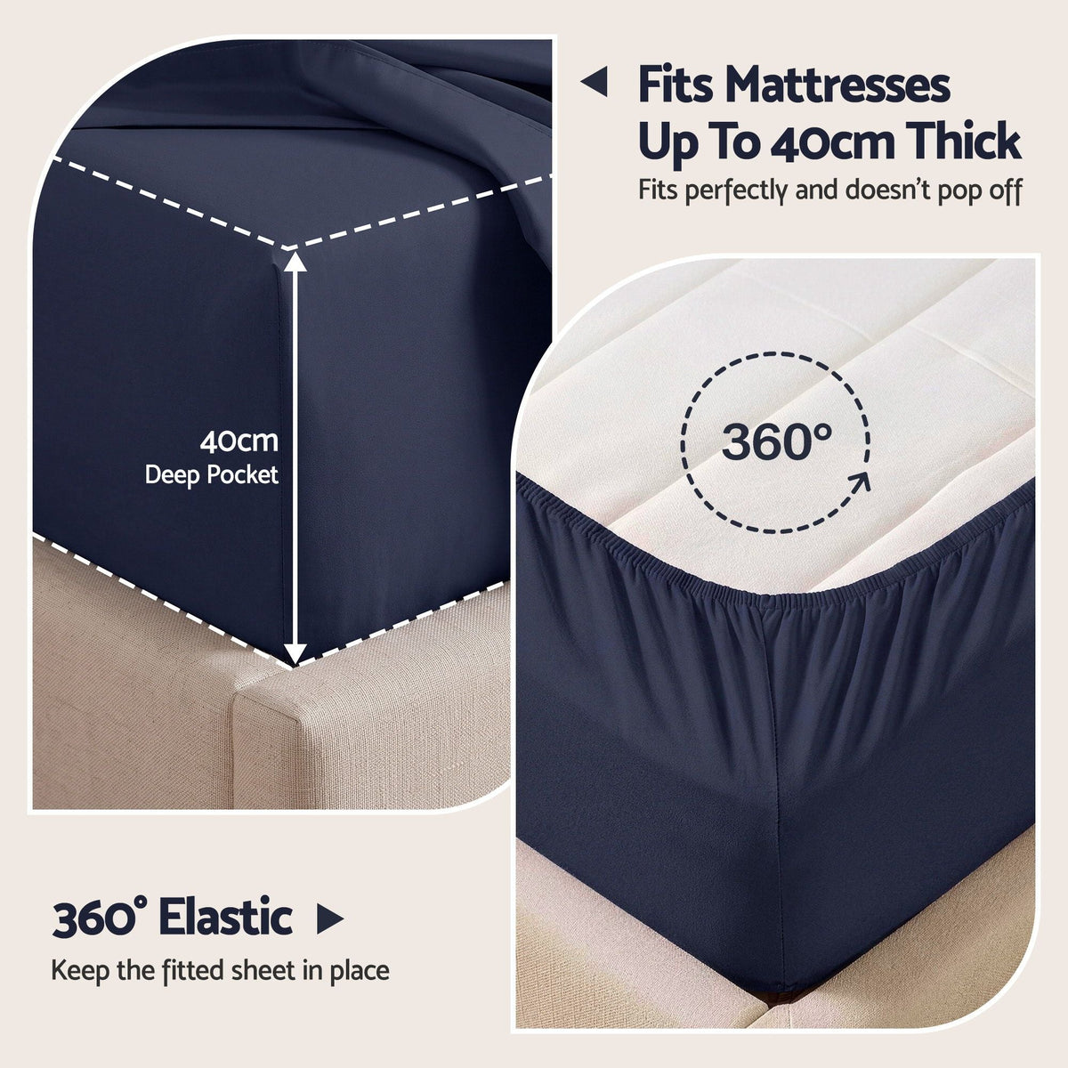 Single 500TC Cotton 4Pcs Sheet Set with 40cm Extra Deep Pocket for Thick Mattresses Sateen Weave for Sweaty Nights Navy Blue - Home & Garden > Bedding > Bed Sheets - Rivercity House & Home Co. (ABN 18 642 972 209) - Affordable Modern Furniture Australia