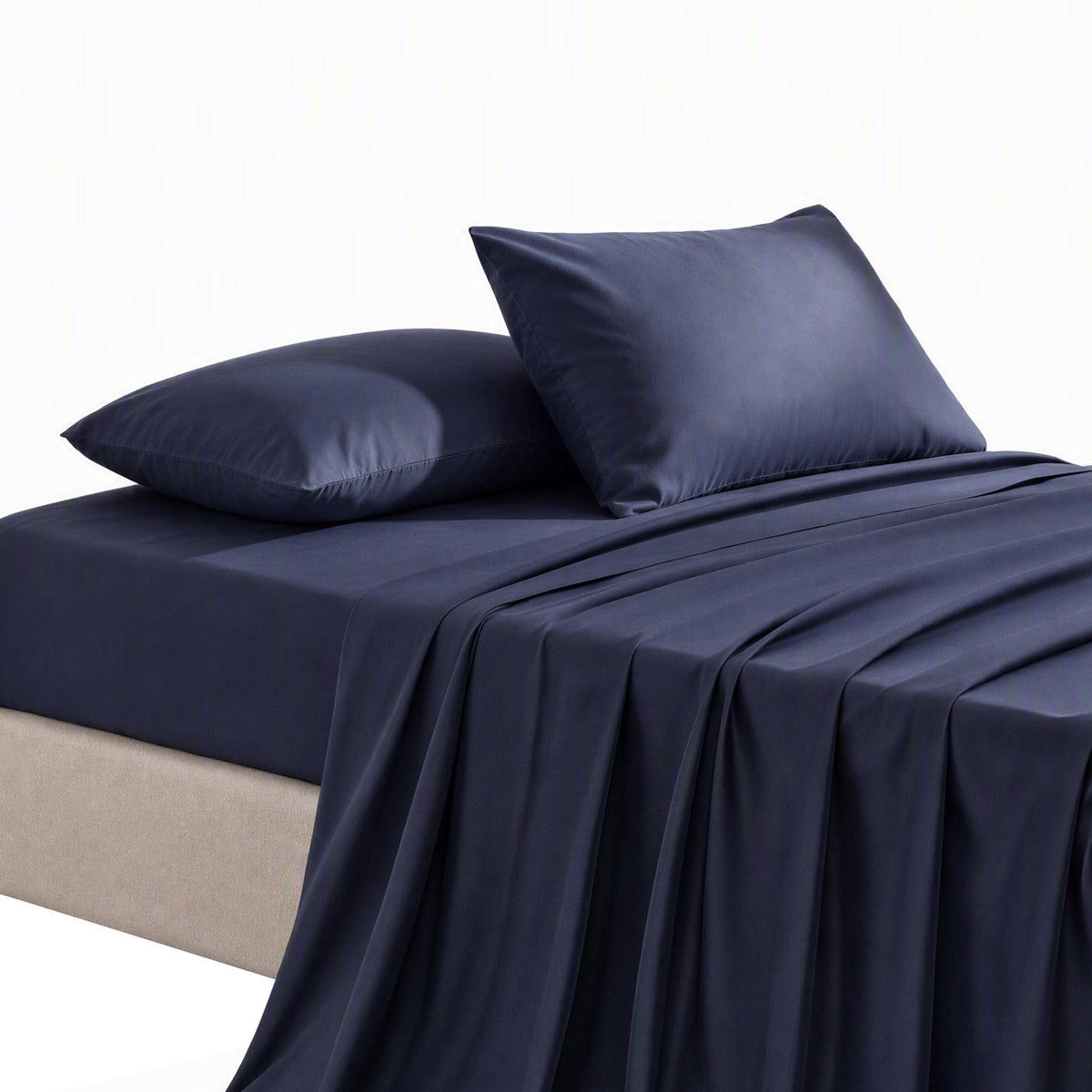 Single 500TC Cotton 4Pcs Sheet Set with 40cm Extra Deep Pocket for Thick Mattresses Sateen Weave for Sweaty Nights Navy Blue - Home & Garden > Bedding > Bed Sheets - Rivercity House & Home Co. (ABN 18 642 972 209) - Affordable Modern Furniture Australia