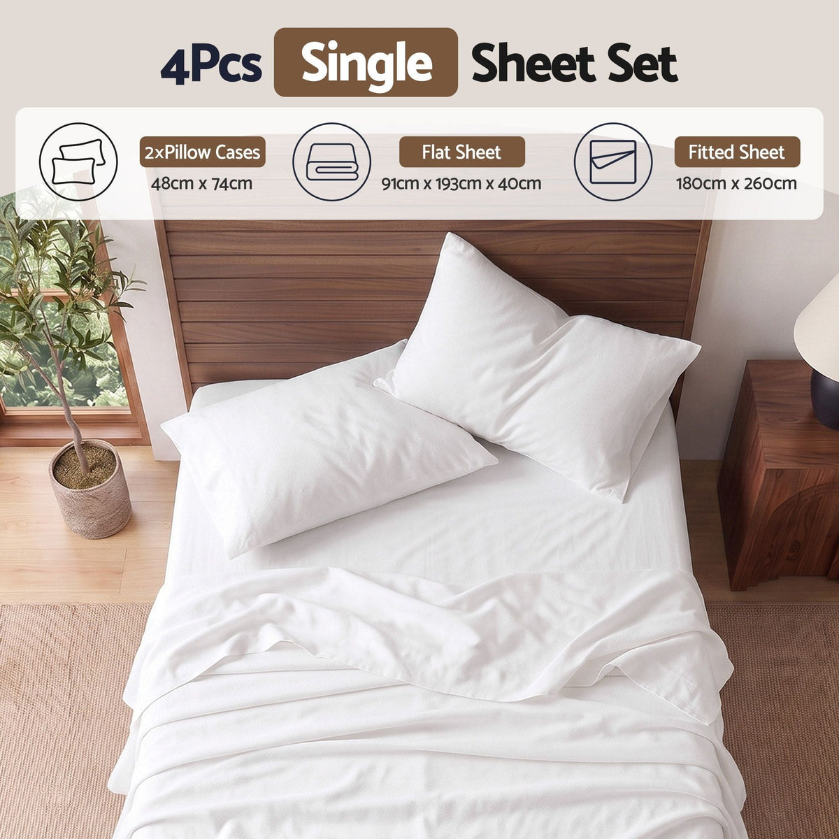 Single 500TC Cotton 4Pcs Sheet Set with 40cm Extra Deep Pocket for Thick Mattresses Sateen Weave for Sweaty Nights White - Home & Garden > Bedding > Bed Sheets - Rivercity House & Home Co. (ABN 18 642 972 209) - Affordable Modern Furniture Australia