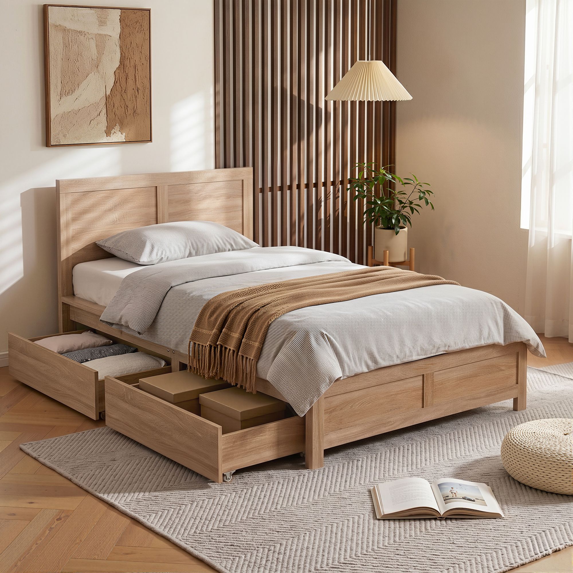 Single Bed Frame with 2 Drawers Wooden Bed Base Walnut - Furniture > Bedroom > Beds & Bed Frames - Rivercity House & Home Co. (ABN 18 642 972 209) - Affordable Modern Furniture Australia