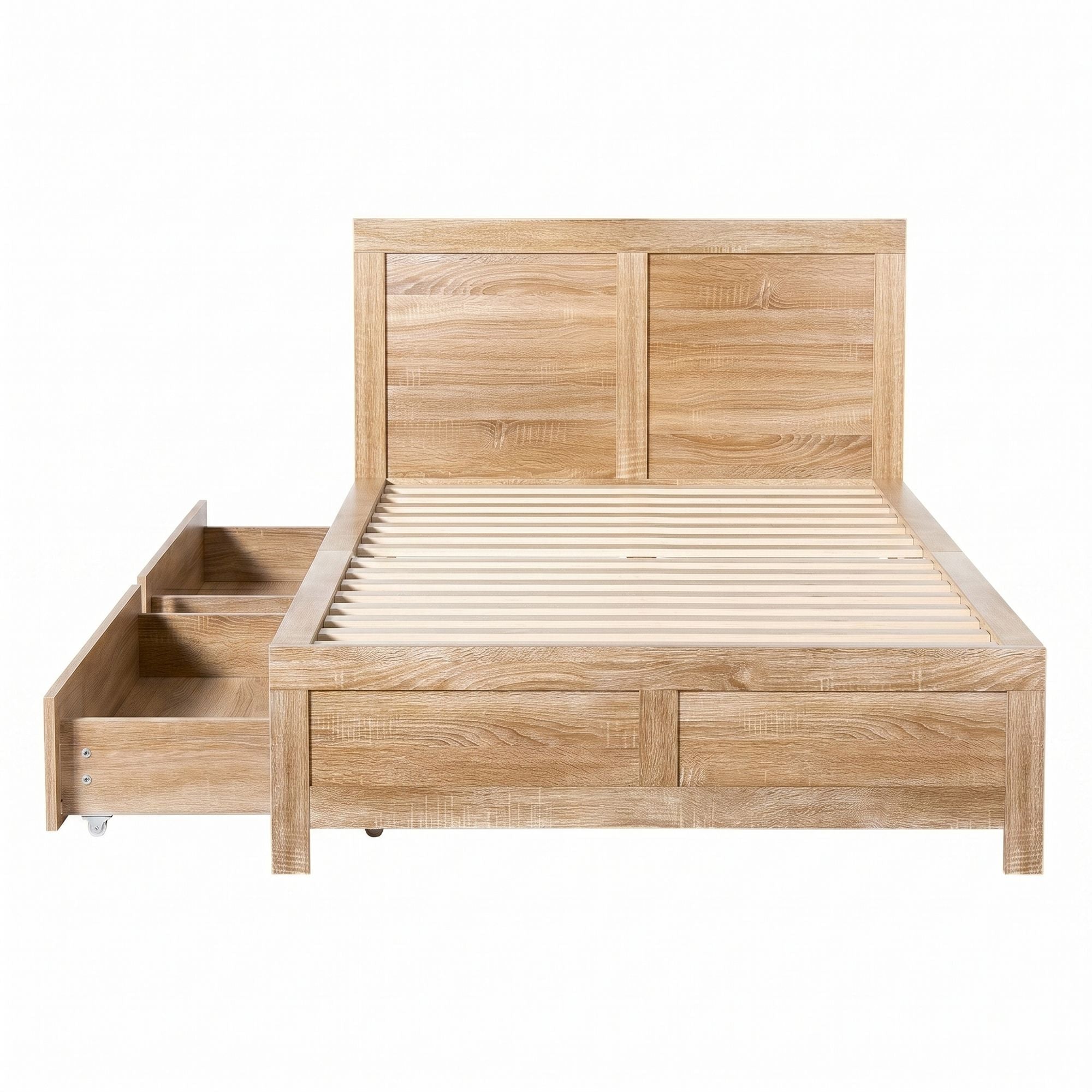 Single Bed Frame with 2 Drawers Wooden Bed Base Walnut - Furniture > Bedroom > Beds & Bed Frames - Rivercity House & Home Co. (ABN 18 642 972 209) - Affordable Modern Furniture Australia