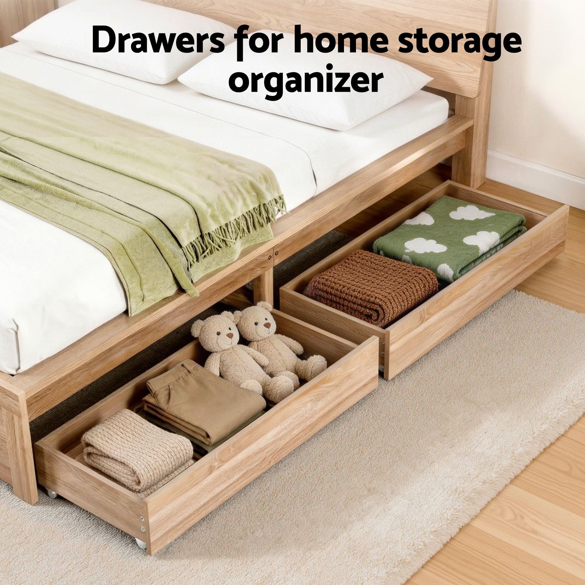 Single Bed Frame with 2 Drawers Wooden Bed Base Walnut - Furniture > Bedroom > Beds & Bed Frames - Rivercity House & Home Co. (ABN 18 642 972 209) - Affordable Modern Furniture Australia